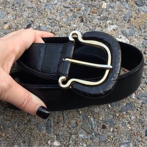 Vintage Milor Leather Black Belt with Gold Buckle